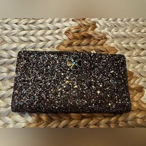Kate Spade Large Slim Bifold Wallet Odette Glitter w/ Rose Gold Accents